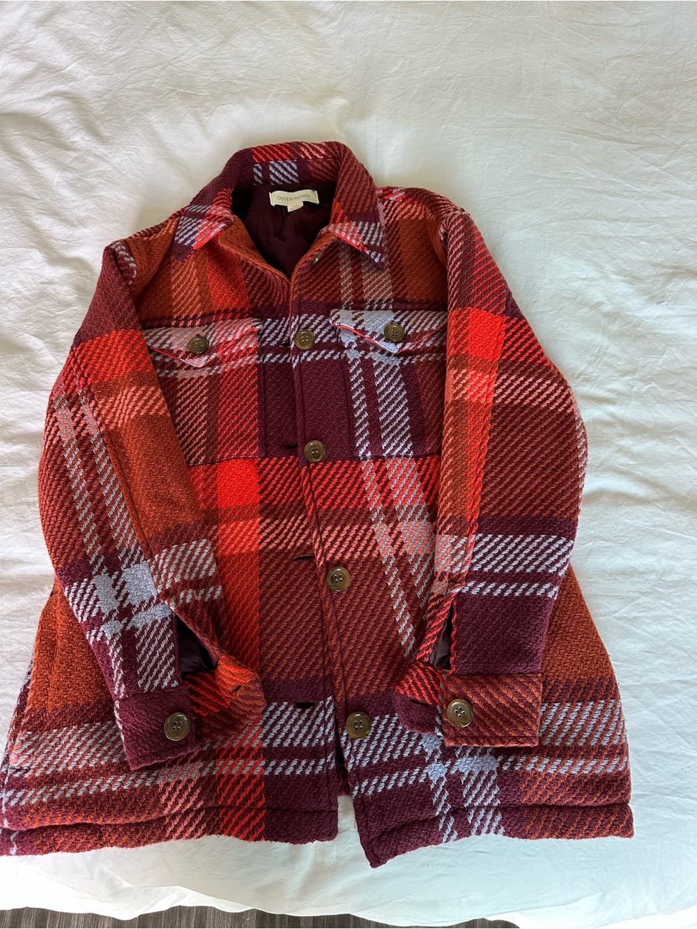 Outerknown Plaid Button-Front Jacket Coat - Red & Burgundy